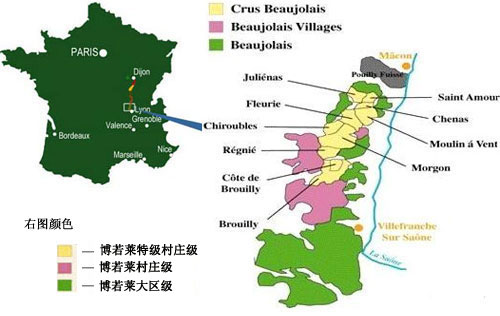 博若莱葡萄酒分级地图